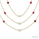 Mixed Shape Ruby and 2 1/2 Ctw Round Cut Diamond Precious Necklace in 14K Yellow Gold