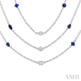 Mixed Shape Sapphire and 2 1/2 Ctw Round Cut Diamond Precious Necklace in 14K White Gold