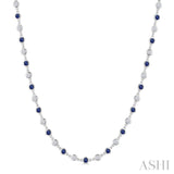 2.85 MM Round Shape Sapphire and 2 5/8 Ctw Bezel Set Round Cut Diamond Precious Station Necklace in 14K White Gold