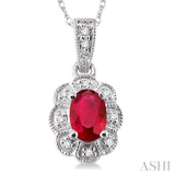 Oval Shape Gemstone & Diamond Pendant