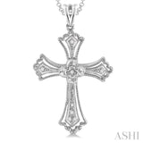 1/20 Ctw Round Cut Diamond Cross Pendant in Sterling Silver with Chain