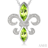 Silver Fleur De Lis Gemstone & Diamond Pendant