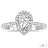 5/8 ctw Diamond Engagement Ring with 1/3 ct Pear Shaped Center stone in 14K White Gold