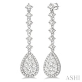 1.00 ctw Pear Shape Dangler Round Cut Diamond Lovebright Earrings in 14K White Gold