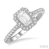 3/4 Ctw Emerald Cut Diamond Ladies Engagement Ring with 1/2 Ct Emerald Cut Center Stone in 14K White Gold