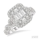 1 Ctw Baguette & Round Cut Fusion Diamond Ring in 14K White Gold