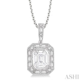 7/8 Ctw Emerald, Baguette & Round Cut Fusion Diamond Pendant in 14K White Gold