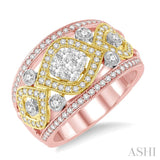 1 1/10 ctw Three Tone Round Cut Diamond Fashion Ring in 14K Pink, Yellow & White Gold