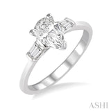 1/2 ctw Baguette and Pear Cut Diamond Ladies Engagement Ring with 1/3 Ct Pear Cut Center Stone in 14K White Gold