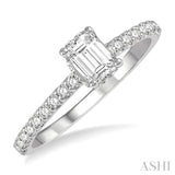 5/8 Ctw Round Cut Diamond Ladies Engagement Ring With 3/8 ct Emerald Cut Center Stone in 14K White Gold