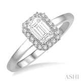 5/8 Ctw Emerald Mount Emerald and Round Cut Diamond Ladies Engagement Ring with 1/2 Ct Emerald Cut Center Stone in 14K White Gold