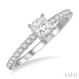 1/2 Ctw Round Cut Diamond Engagement Ring With 1/4 ct Princess Cut Center Stone in 14K White Gold