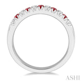 2 MM Round Shape Ruby and 1/5 Ctw Round Cut Diamond Precious Wedding Band in 14K White Gold