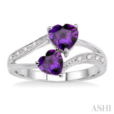 Twin Heart Shape Gemstone & Diamond Fashion Ring