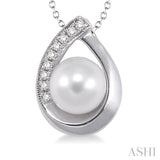 Silver Pearl & Diamond Pendant