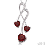 Silver Triple Heart Shape Gemstone & Diamond Pendant