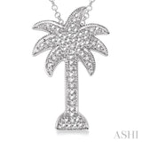 1/20 Ctw Round Cut Diamond Palm Tree Pendant in Sterling Silver with Chain