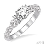 1/3 Ctw Diamond Engagement Ring with 1/3 Ct Round Cut Center Stone in 14K White Gold