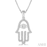 1/4 Ctw Round Cut Diamond Hamsa Pendant in 14K White Gold with Chain