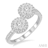 5/8 Ctw Circular Accent Open Center Diamond Lovebright 2Stone Ring in 14K White Gold