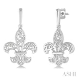 1/20 Ctw Round Cut Diamond Fleur De Lis Earrings in Sterling Silver