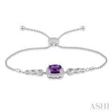 10x10 MM Cushion Shape Amethyst and 1/20 Ctw Round Cut Diamond Sterling Silver Lariat Bracelet
