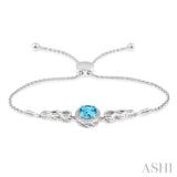 Silver Oval Shape Gemstone & Diamond Lariat Bracelet