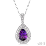 Silver Pear Shape Gemstone & Diamond Pendant