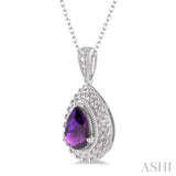 Silver Pear Shape Gemstone & Diamond Pendant