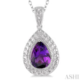 Silver Pear Shape Gemstone & Diamond Pendant