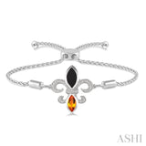 1/20 Ctw Marquise 10x5 MM Onyx & 8x4 MM Citrine Round Diamond Fleur De Lis Sterling Silver Lariat Bracelet