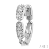 1/10 Ctw Lattice Long Hexagonal Pod Round Cut Diamond Huggie Petite Earrings in 10K White Gold