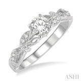 1/10 ctw Leaf Criss Cross Shank Round Cut Diamond Semi-Mount Engagement Ring in 14K White Gold