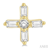 1/10 ctw Greek Cross Baguette and Round Cut Diamond Petite Earring in 10K Yellow Gold