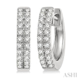 1/3 Ctw Twin Row Round Cut Diamond Petite Fashion Huggie Earrings in 14K White Gold