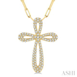 Pave-Set Cross Paper Clip Diamond Fashion Pendant