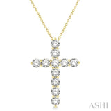 3 Ctw Latin Cross Round Cut Diamond Pendant With Chain in 14K Yellow Gold