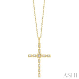 1/5 Ctw Baguette and Round Cut Diamond Cross Pendant With Chain in 10K Yellow Gold