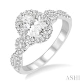 1/4 ctw Twisted Shank Oval Shape Semi-Mount Round Cut Diamond Engagement Ring in 14K White Gold