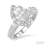 3/4 ctw Marquise Shape Center Bridged Baguette and Round Cut Diamond Semi-Mount Engagement Ring in 14K White Gold