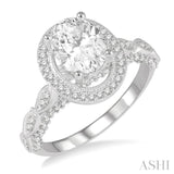 1/2 ctw Oval Shape Marquise Carved Shank Round Cut Diamond Semi-Mount Engagement Ring in 14K White Gold