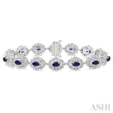 1 Ctw Round Cut Diamond & 5x3 MM Oval Cut Sapphire Precious Bracelet in 14K White Gold