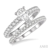 1 5/8 Ctw Diamond Wedding Set With  5/8 ct Pear Cut Engagement Ring and 1/2 ct Wedding Band in 14K White Gold