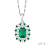 Gemstone & Halo Diamond Pendant