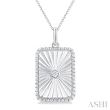 1/20 Ctw Rectangle fluted medallion Round Cut Diamond Pirouette Pendant With Chain in Sterling Silver