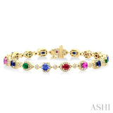 Mixed Shape Halo Gemstone & Diamond Bracelet