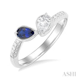 1/3 ctw Toi Et Moi 5X3MM Pear Cut Sapphire and 1/4 ctw Pear & Round Cut Diamond Precious Fashion Ring in 14K White Gold