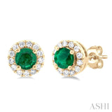 Gemstone & Halo Diamond Stud Earrings