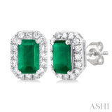 Gemstone & Halo Diamond Stud Earrings