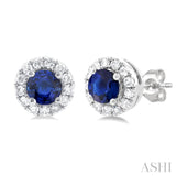 Gemstone & Halo Diamond Stud Earrings